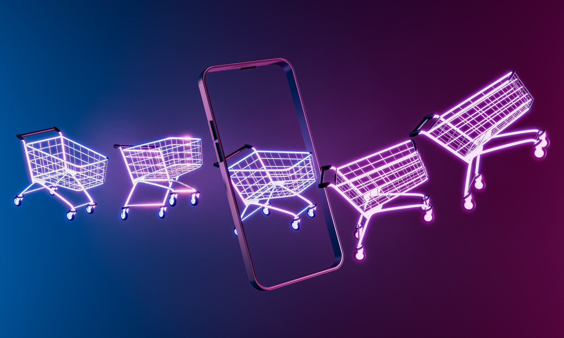 Neon Shopping Carts and Smartphone